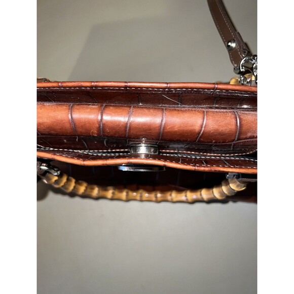 Vintage Dooney And Bourke Purse Brown Leather With Bamboo Handles/Shoulder Strap - Picture 3 of 13